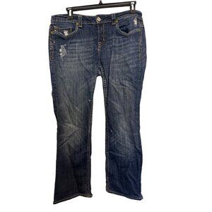 Mek Denim Oaxaca Easy Mens 33x34 Bootcut Distressed Stretch Jeans Medium Wash